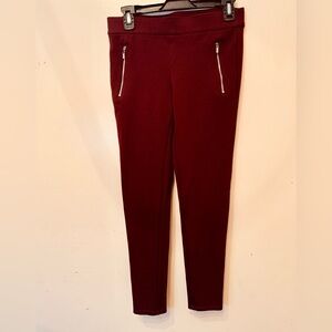 Women pants Ann Taylor stretch knit skinny pull on elastic waist Small burgundy